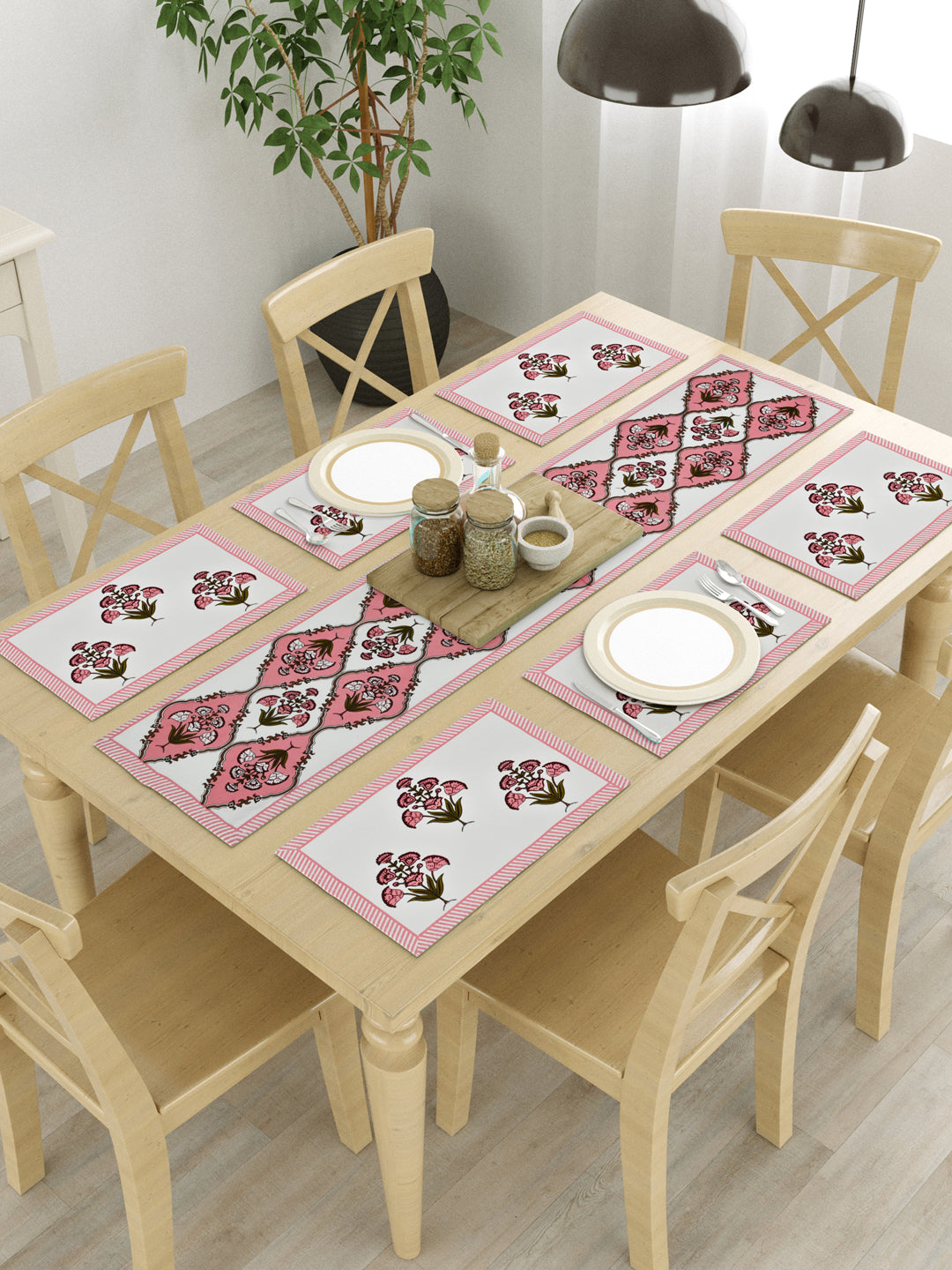 White-&-Pink-Canvas-Cotton-Handblock-Printed-Table-Runner