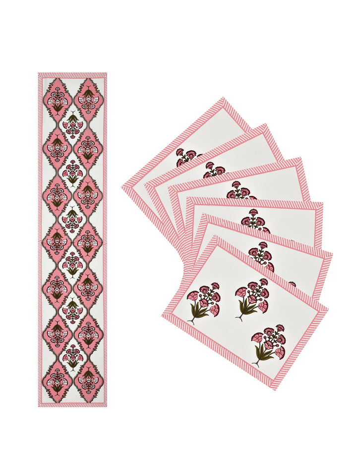 White-&-Pink-Canvas-Cotton-Handblock-Printed-Table-Runner