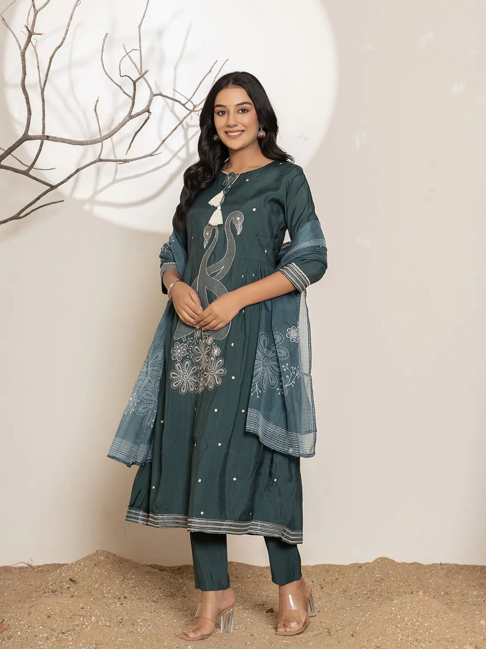 Teal-Blue-Cotton-Embroidery-A-Line-3-Piece-Kurta-Set