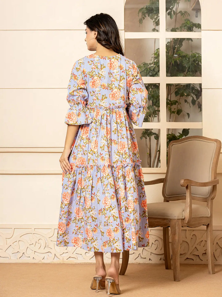 Violet-Cotton-Floral-Print-Tiered-Dress-With-Ruffles