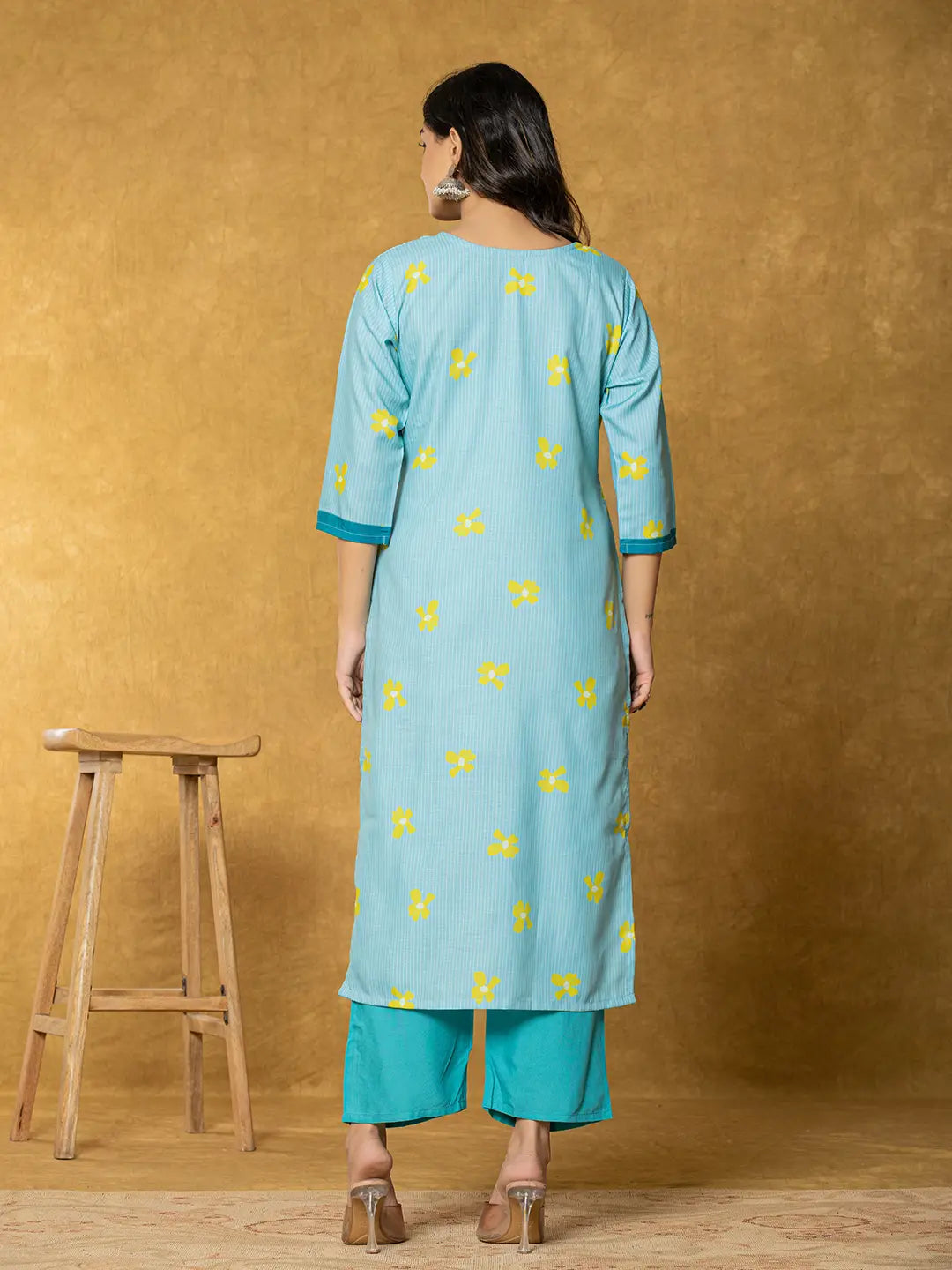 Teal-Green-Linen-Printed-3-Piece-Kurta-Set