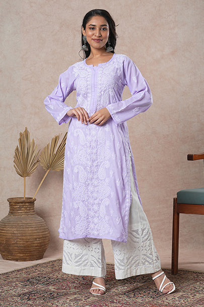 Hand Embroidered Lucknowi Chikankari Pink & White Cotton Kurta