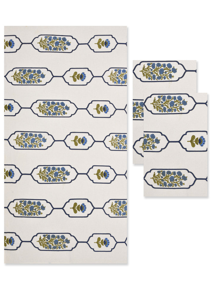 White-&-Blue-Waffle-Cotton-Floarl-Printed-Towels-Gift-Set