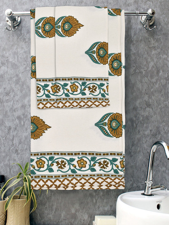 White-&-Mustard-Waffle-Cotton-HandBlock-Print-Towels-Gift-Set