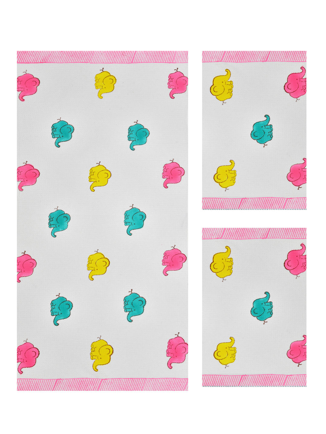 White-&-Multi-Waffle-Cotton-Elephant-Print-Towels-Gift-Set