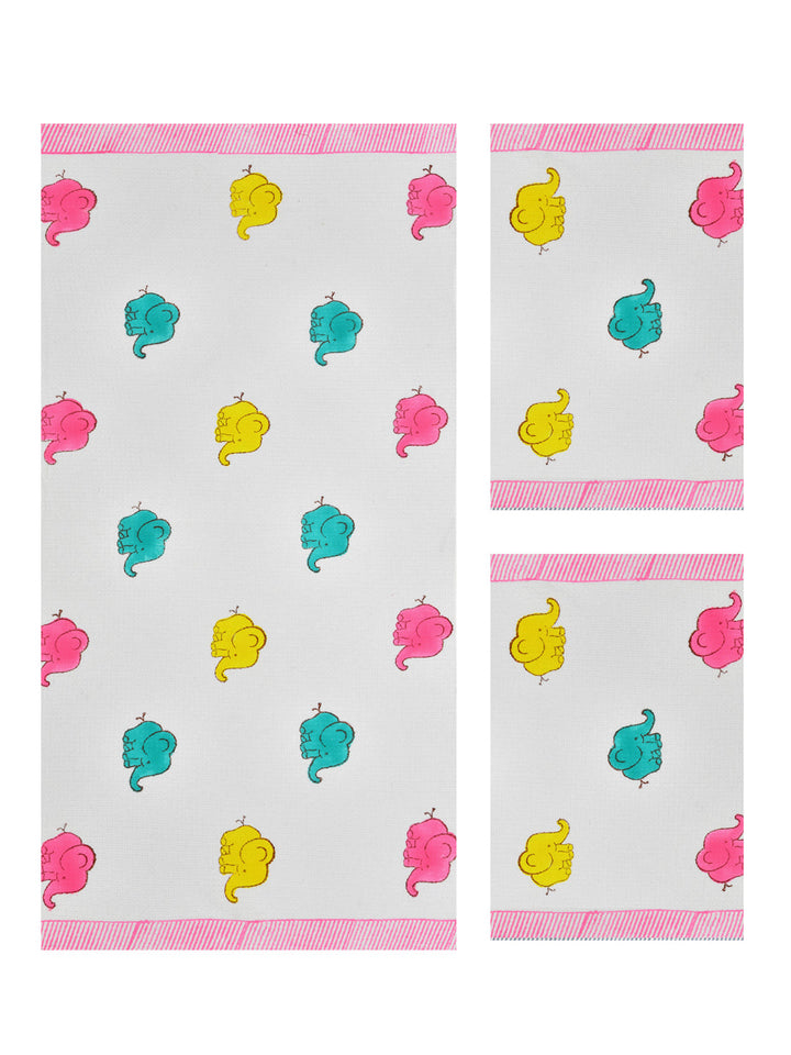 White-&-Multi-Waffle-Cotton-Elephant-Print-Towels-Gift-Set