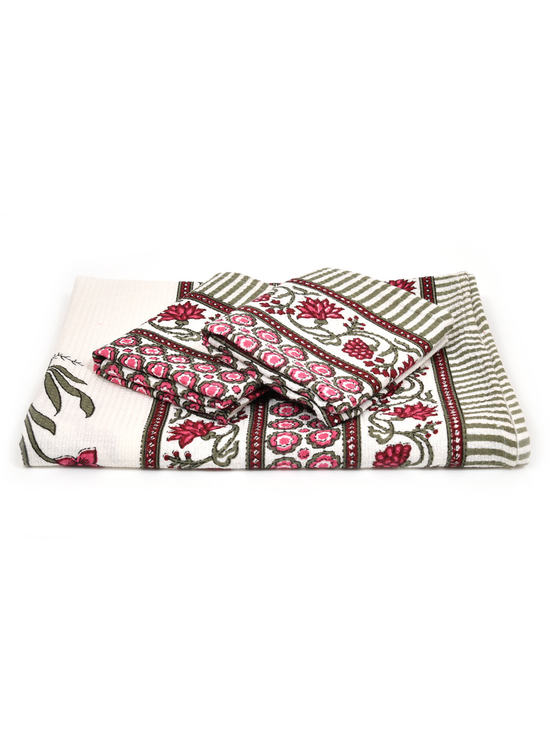 White-&-Muticolor-Waffle-Cotton-HandBlock-Towels-Gift-Set