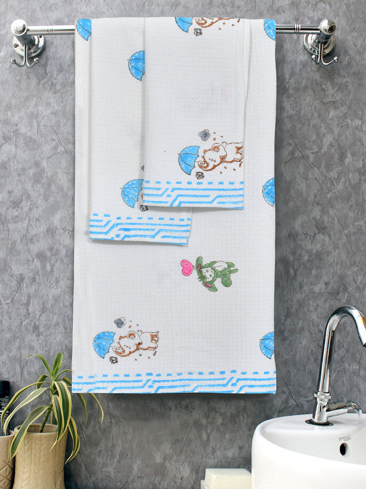 White-&-Multi-Waffle-Cotton-Printed-Towels-Gift-Set