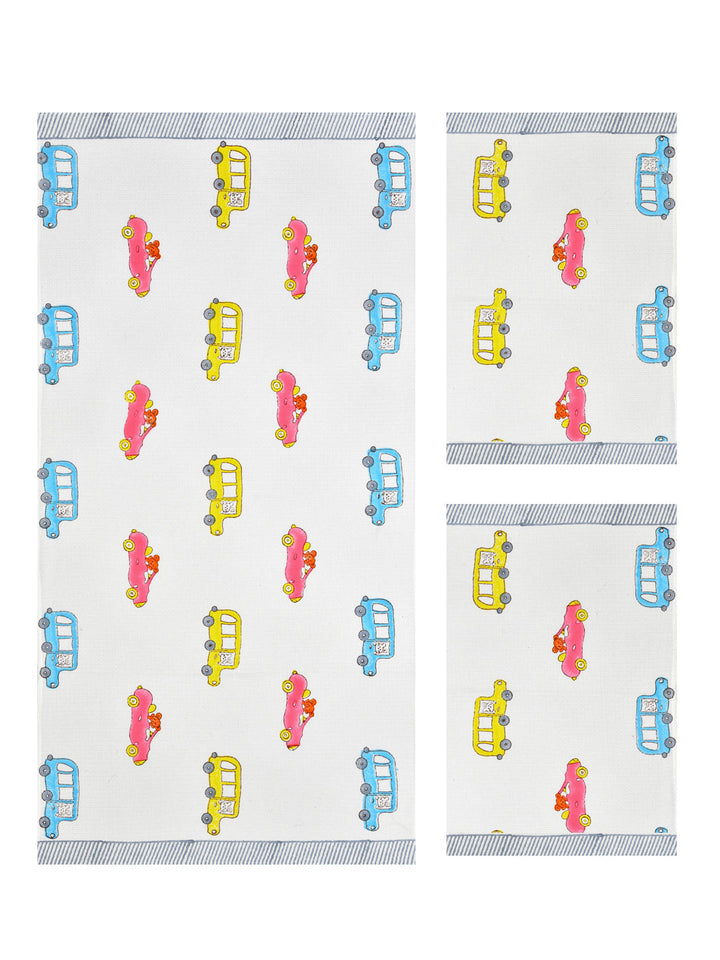 White-&-Multicolor-Waffle-Cotton-Car-Print-Towels-Gift-Set