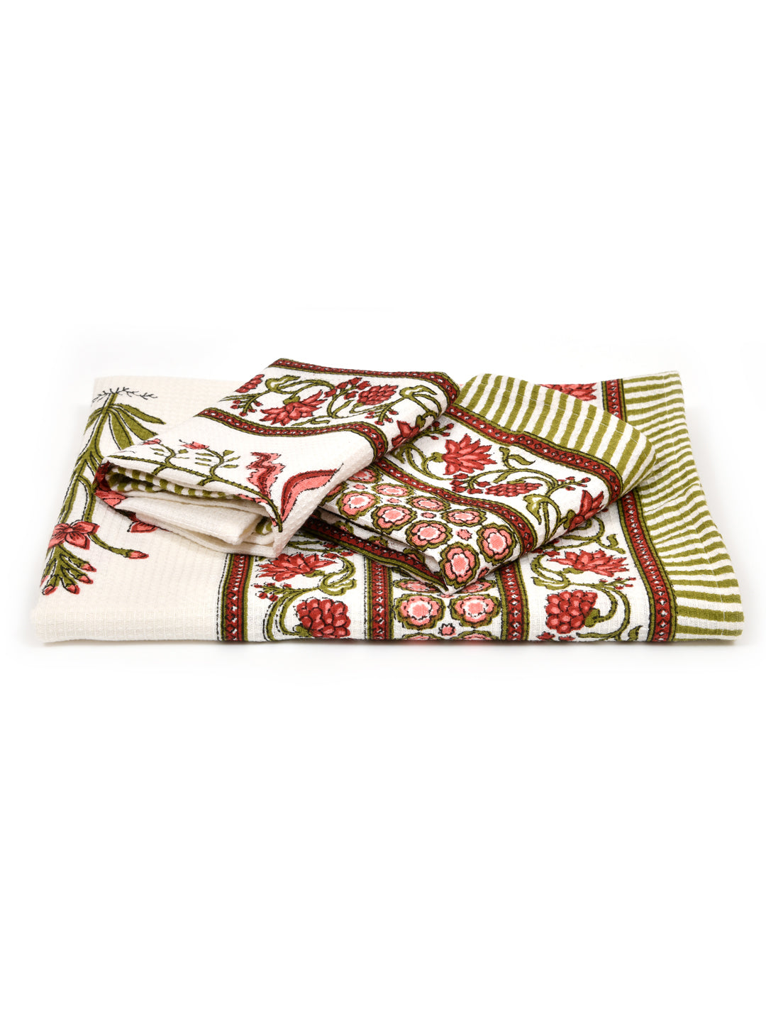 White-&-Red-Floral-Waffle-Cotton-Print-Towels-Gift-Set