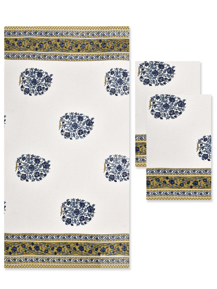 White-&-Blue-Floral-Waffle-Cotton-Print-Towels-Gift-Set