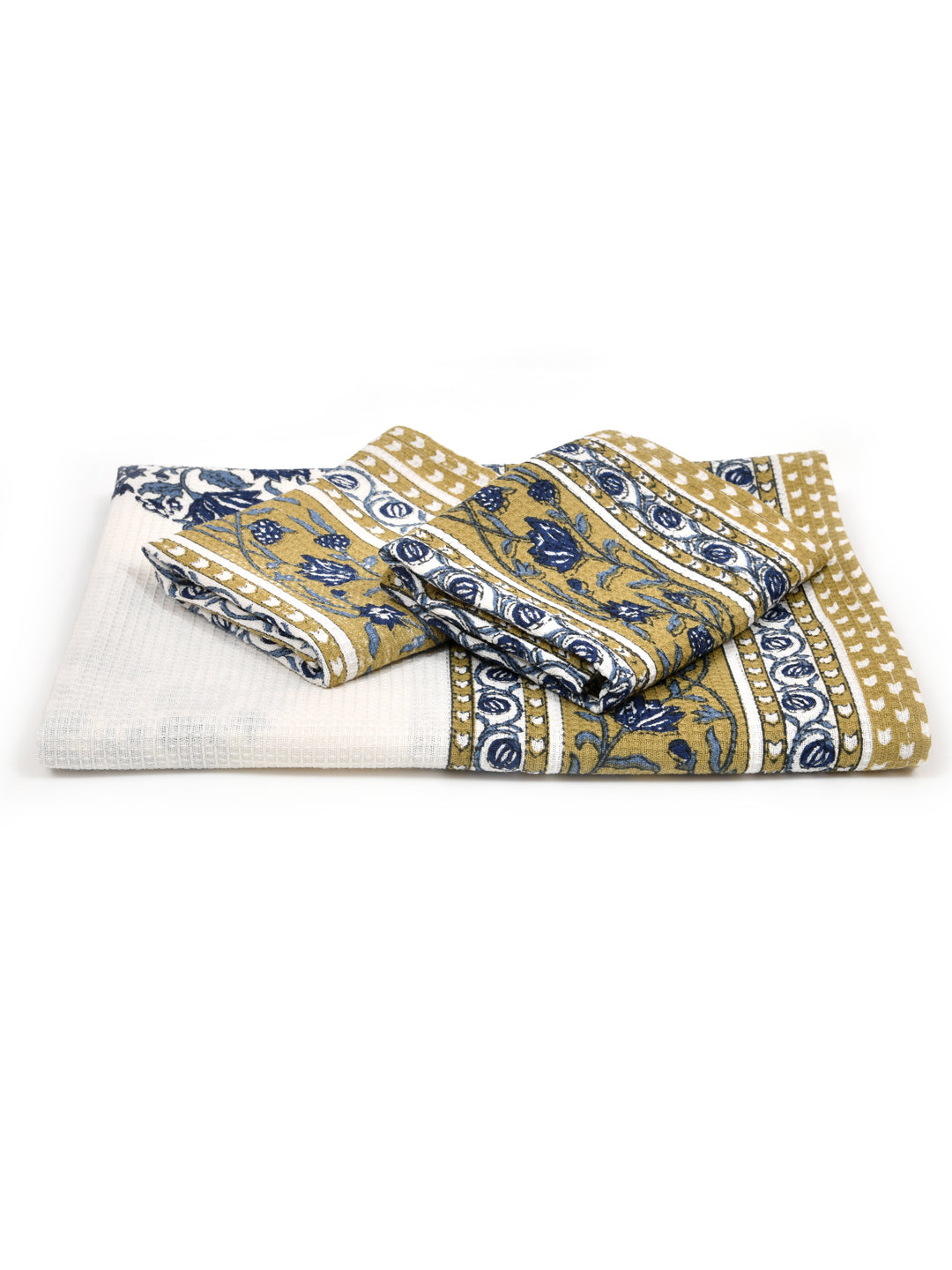 White-&-Blue-Floral-Waffle-Cotton-Print-Towels-Gift-Set