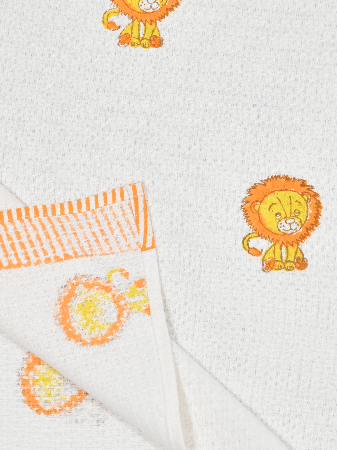 White-&-Orange-Waffle-Cotton-Lion-Print-Towels-Gift-Set