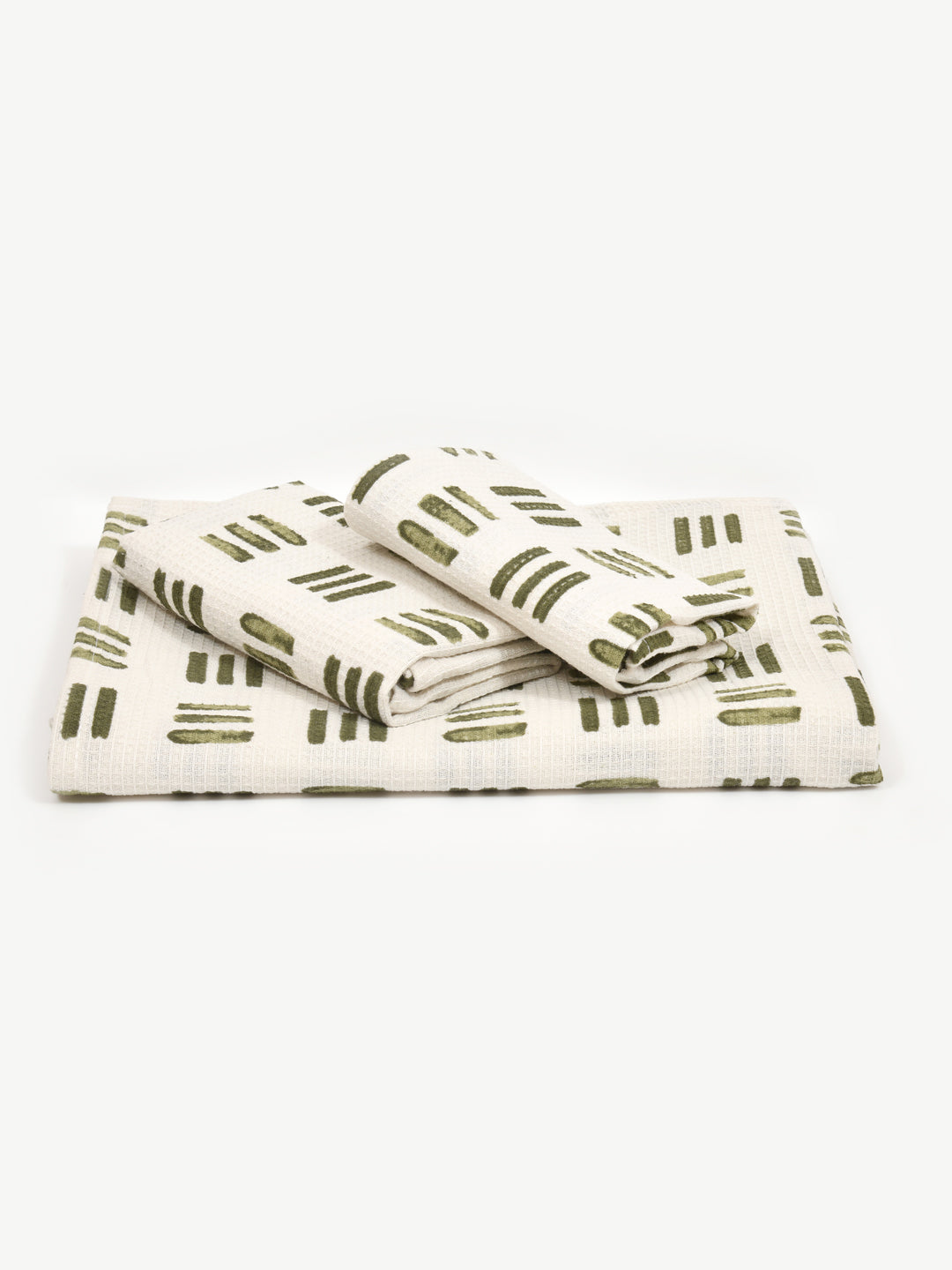 White-&-Green-Waffle-Cotton-HandBlock-Towels-Gift-Set