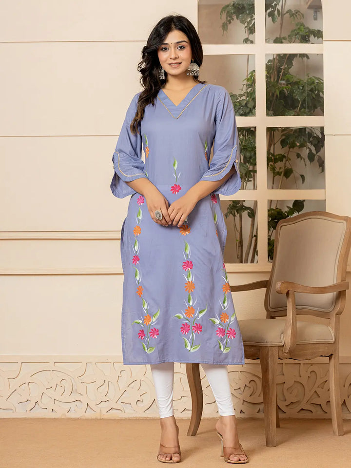 Violet-Cotton-Hand-Painted-Straight-Kurta