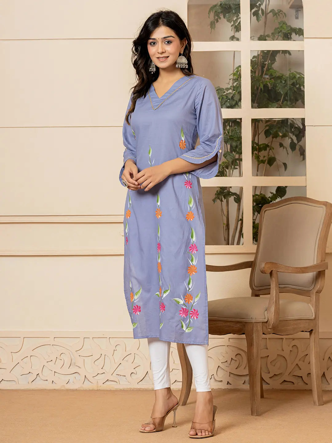 Violet-Cotton-Hand-Painted-Straight-Kurta