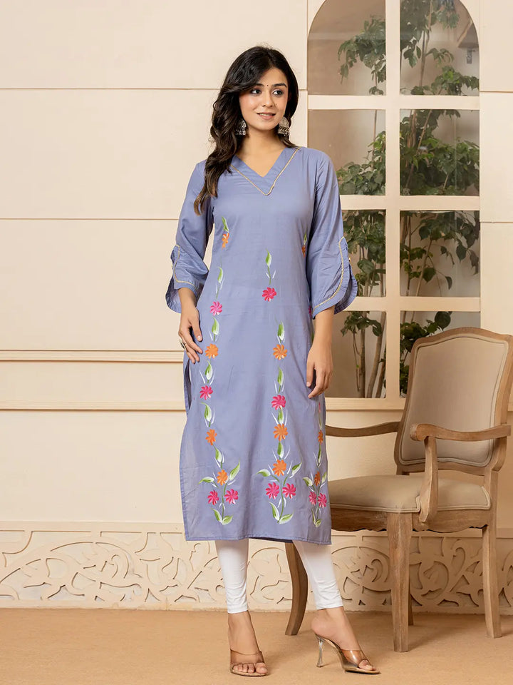 Violet-Cotton-Hand-Painted-Straight-Kurta