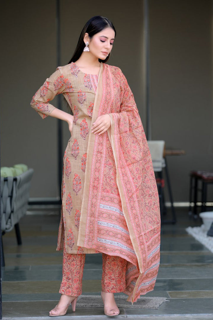 Chikoo-Pink-Cotton-Fabric-Printed-Fancy-Kurta-And-Palazzo