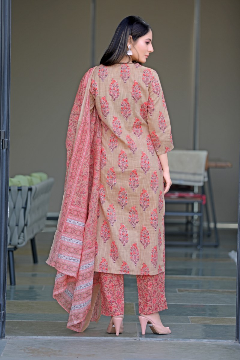 Chikoo-Pink-Cotton-Fabric-Printed-Fancy-Kurta-And-Palazzo