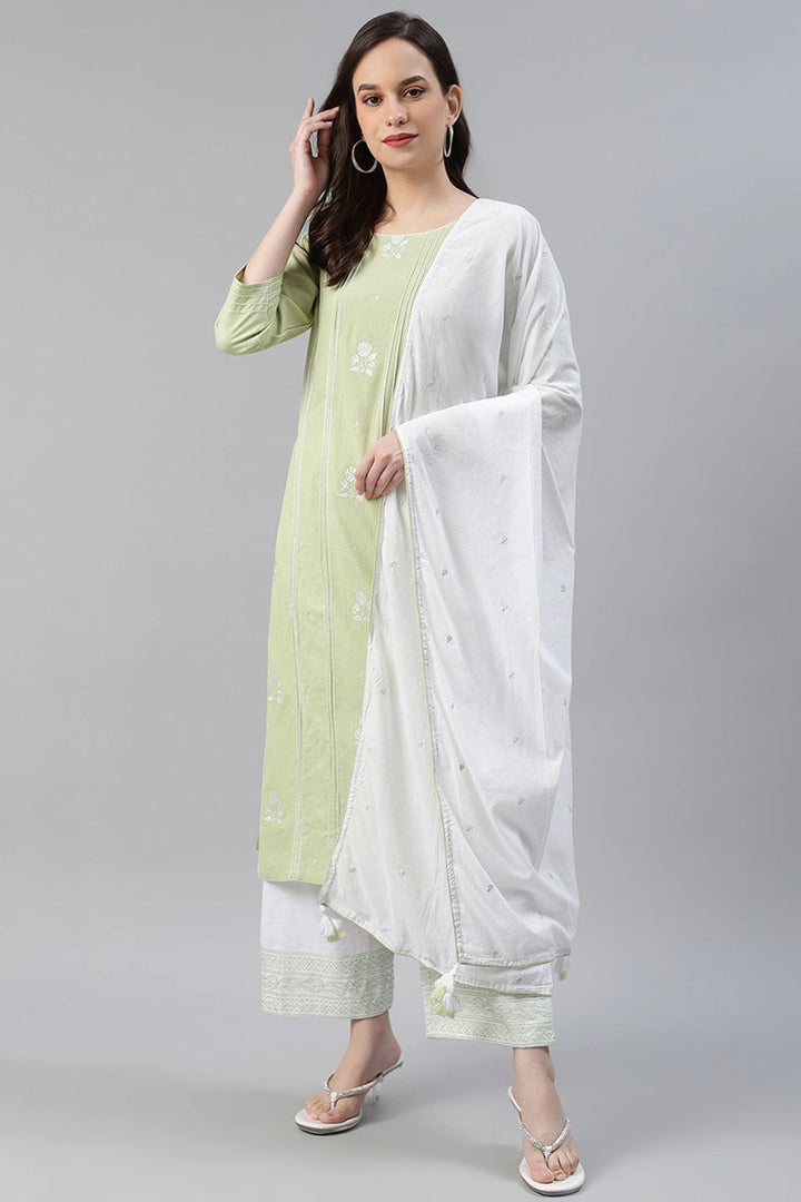 Cotton-Green-Motifs-Printed-Straight-3-Piece-Kurta-Set