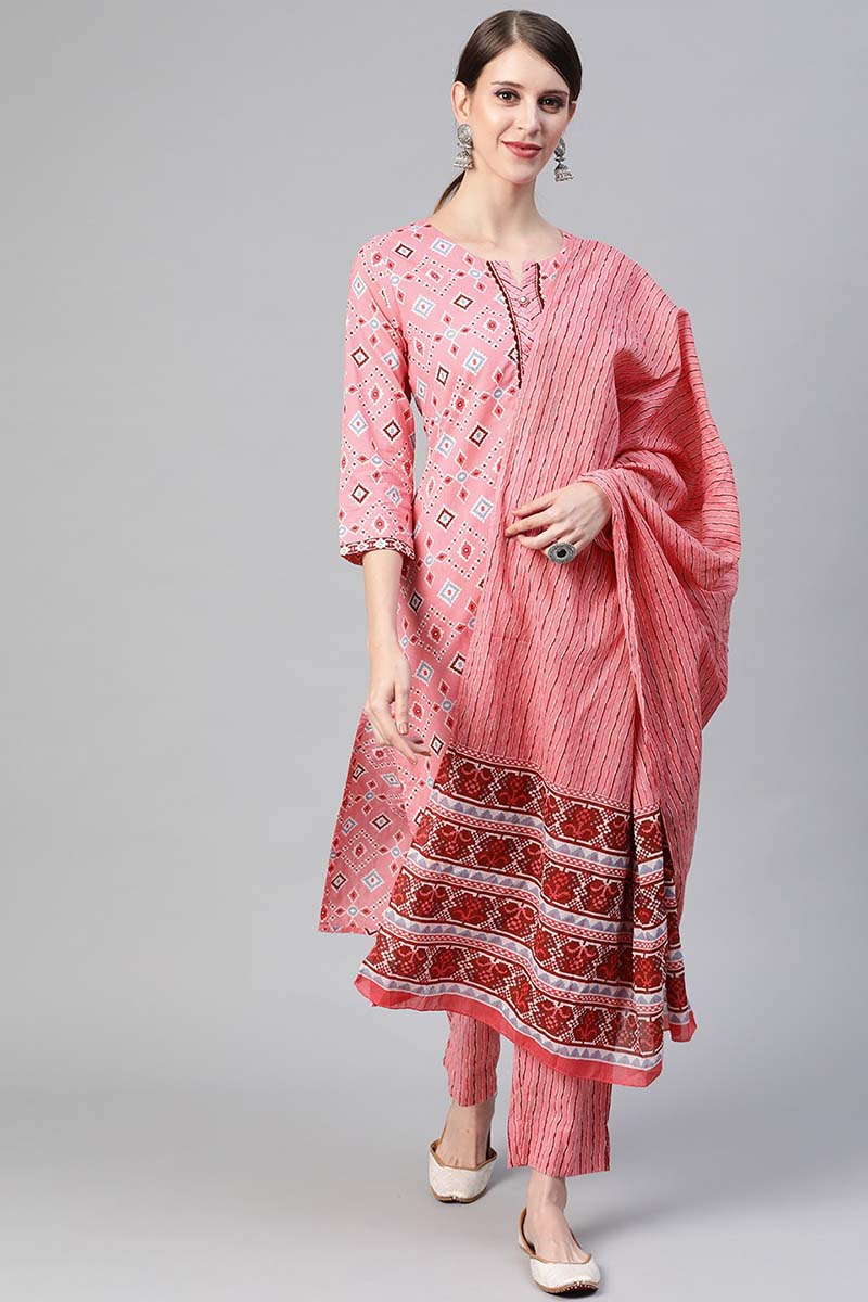 Pink-Cotton-Geometric-Printed-Straight-3-Piece-Kurta-Set