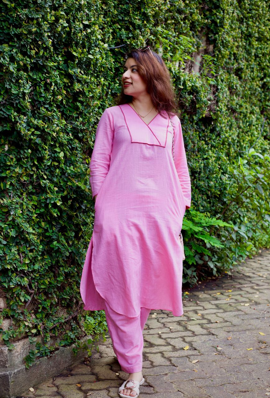 Baby-Pink-Cotton-Slub-Apple-Cut-Kurta-Set