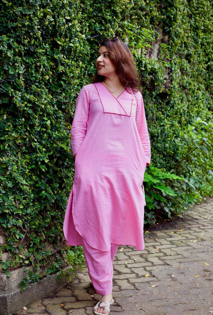 Baby-Pink-Cotton-Slub-Apple-Cut-Kurta-Set