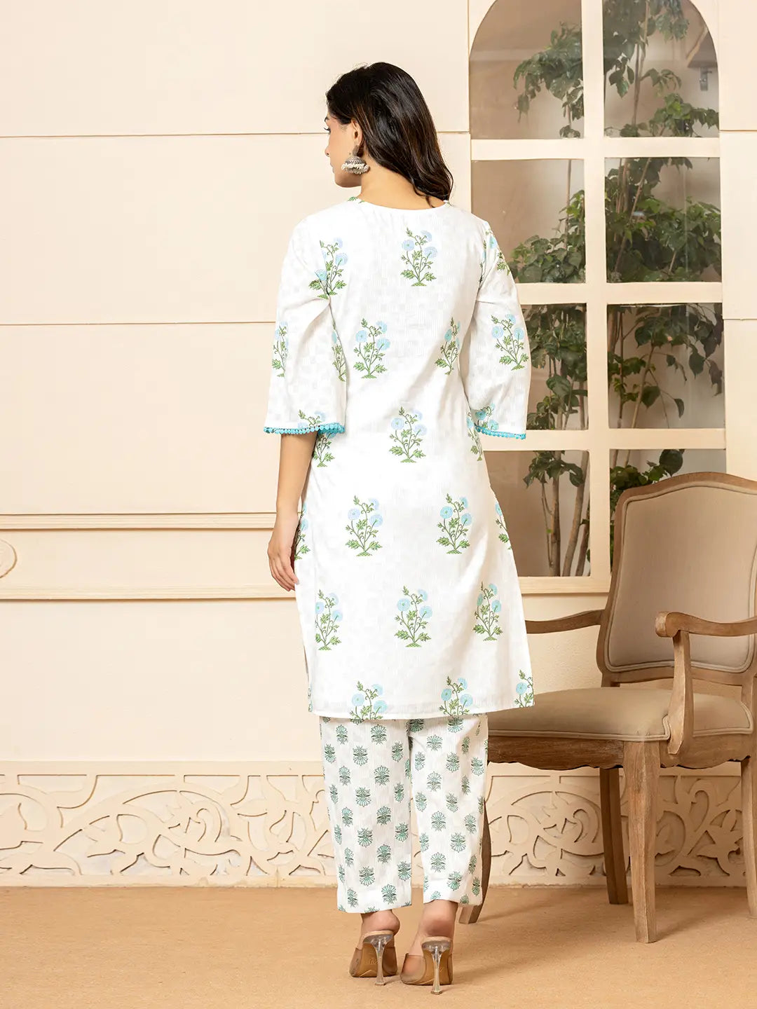 White-And-Sky-Blue-Cotton-Floral-Print-3-Piece-Kurta-Set