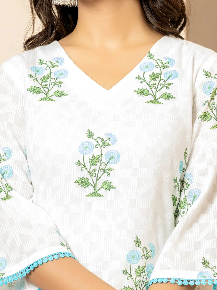 White-And-Sky-Blue-Cotton-Floral-Print-3-Piece-Kurta-Set