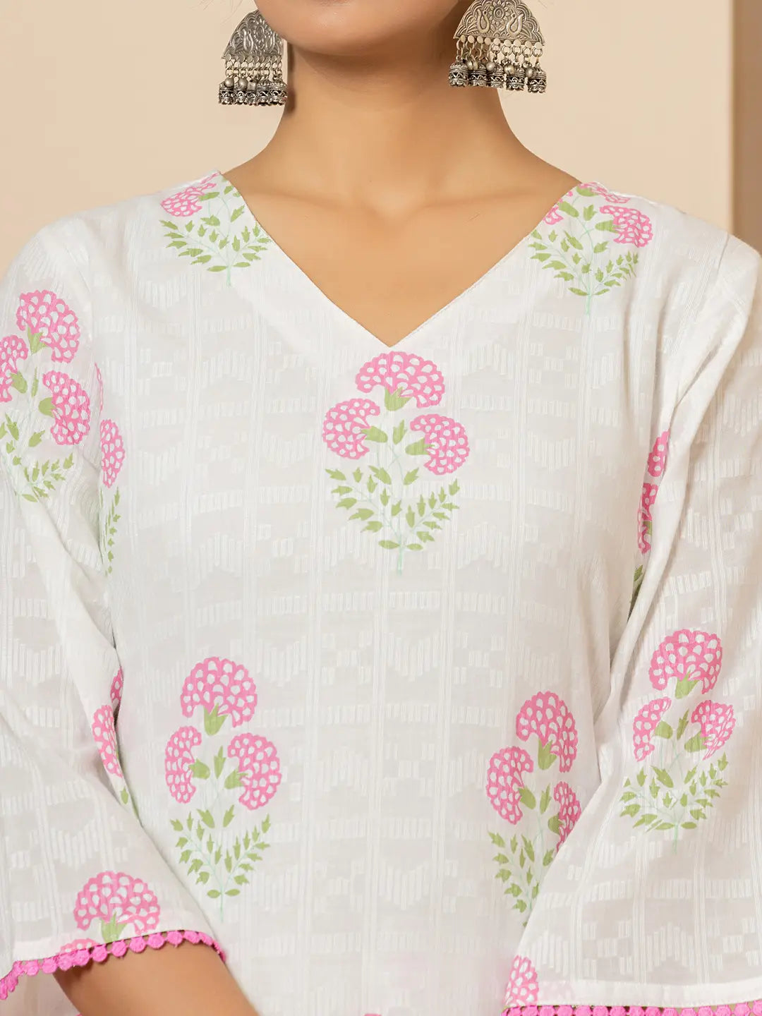 White-And-Pink-Cotton-Floral-Printed-3-Piece-Kurta-Set