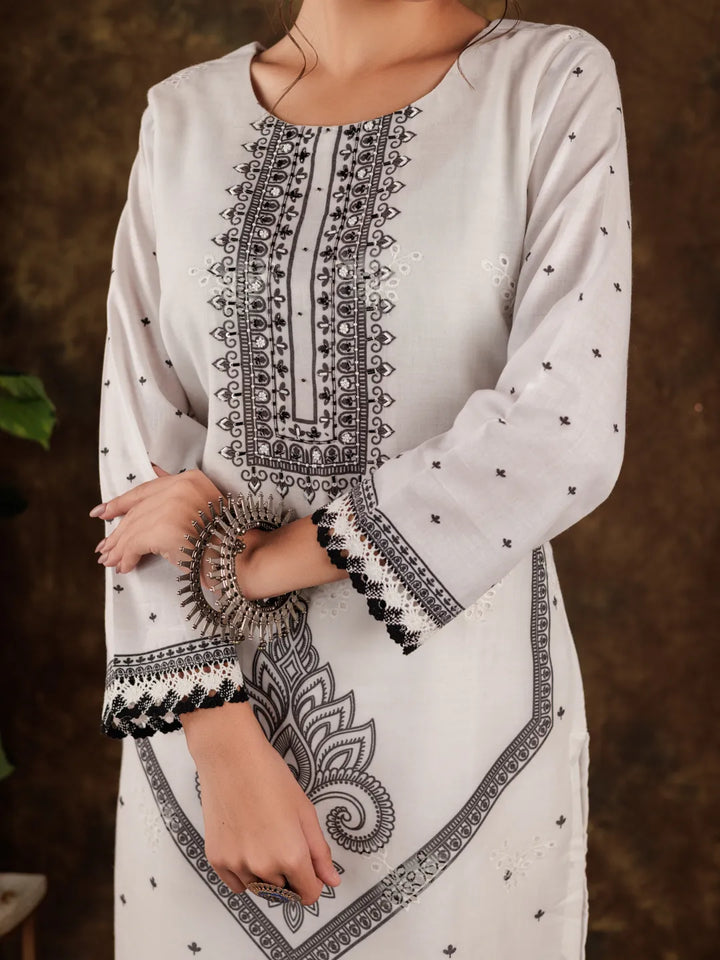 White-Cotton-Paisley-Print-Straight-3-Piece-Kurta-Set