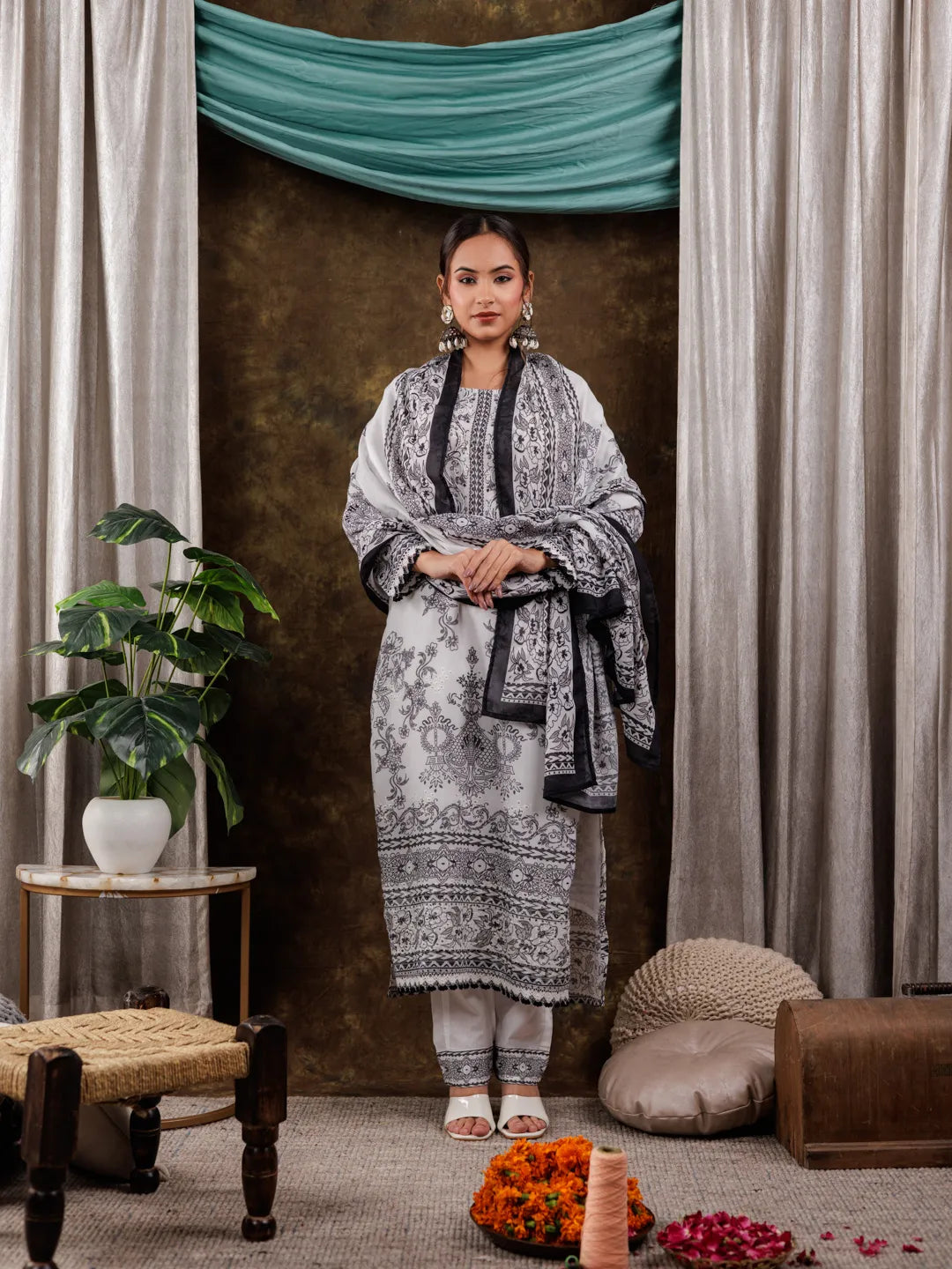 White-Cotton-Ethnic-Motifs-Print-Straight-3-Piece-Kurta-Set