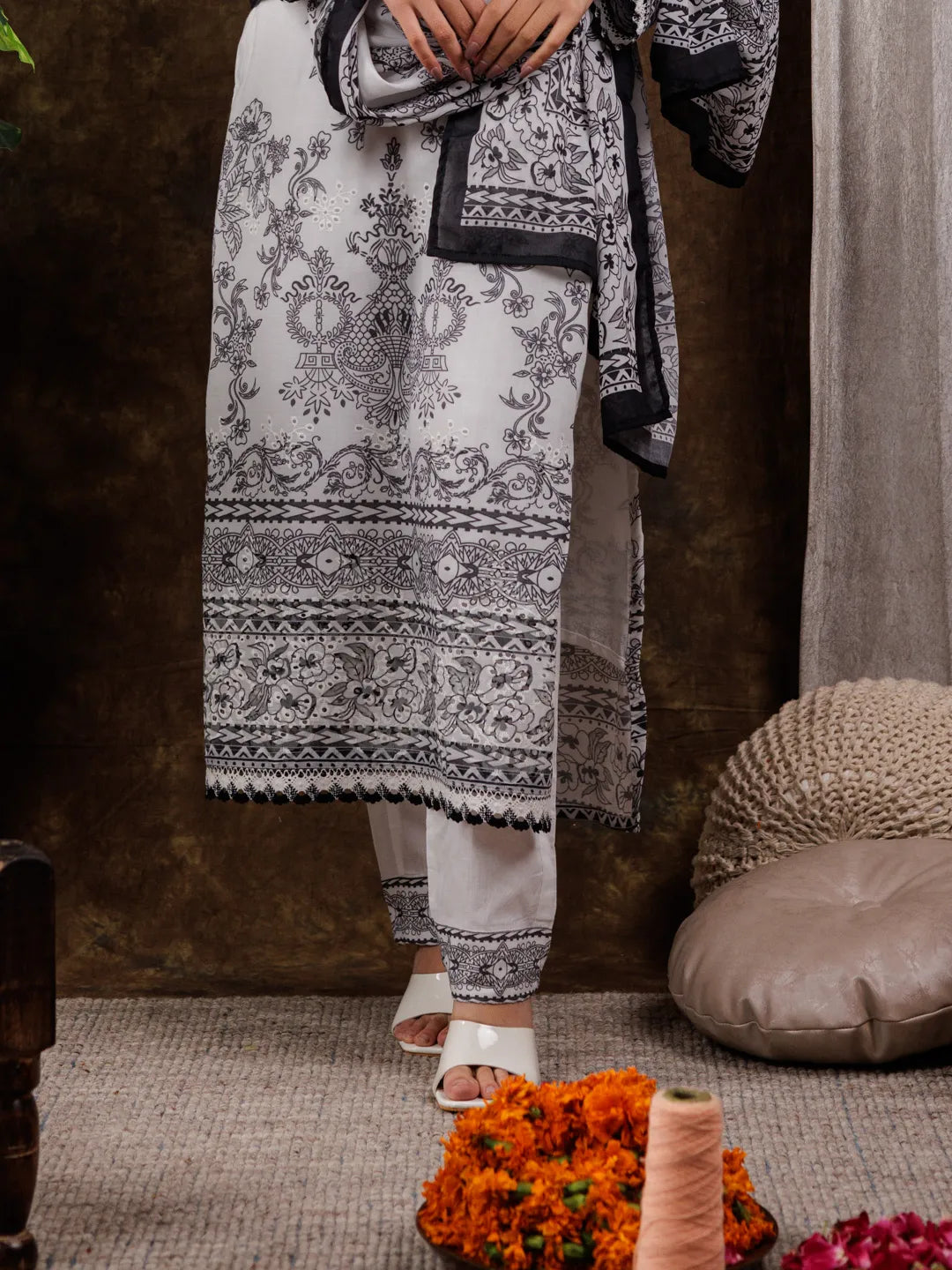 White-Cotton-Ethnic-Motifs-Print-Straight-3-Piece-Kurta-Set