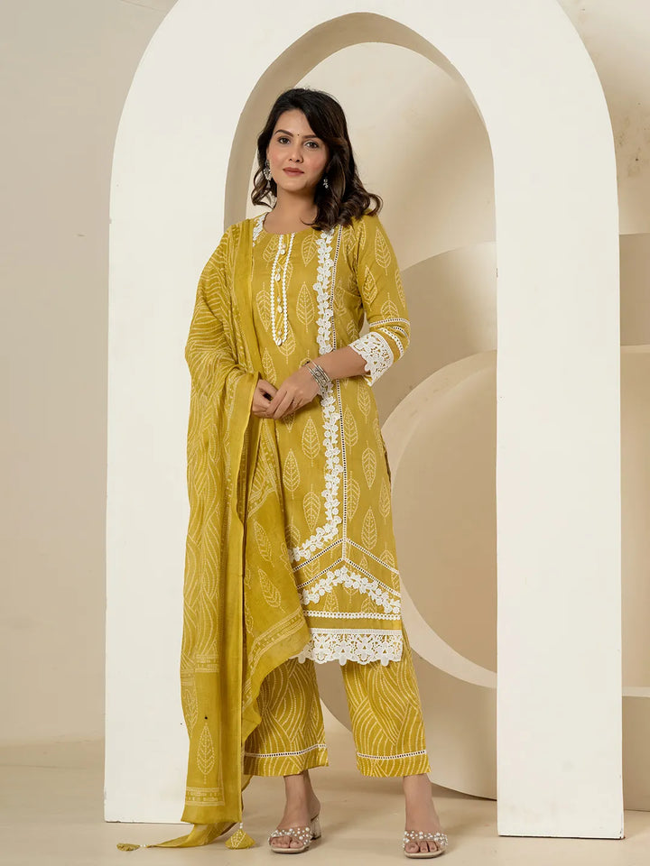 Yellow-Pure-Cotton-Patch-Work-Straight-3-Piece-Kurta-Set