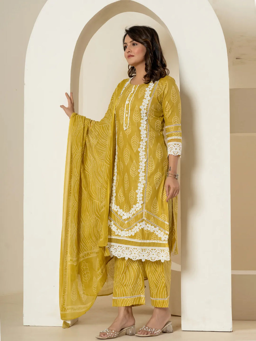 Yellow-Pure-Cotton-Patch-Work-Straight-3-Piece-Kurta-Set