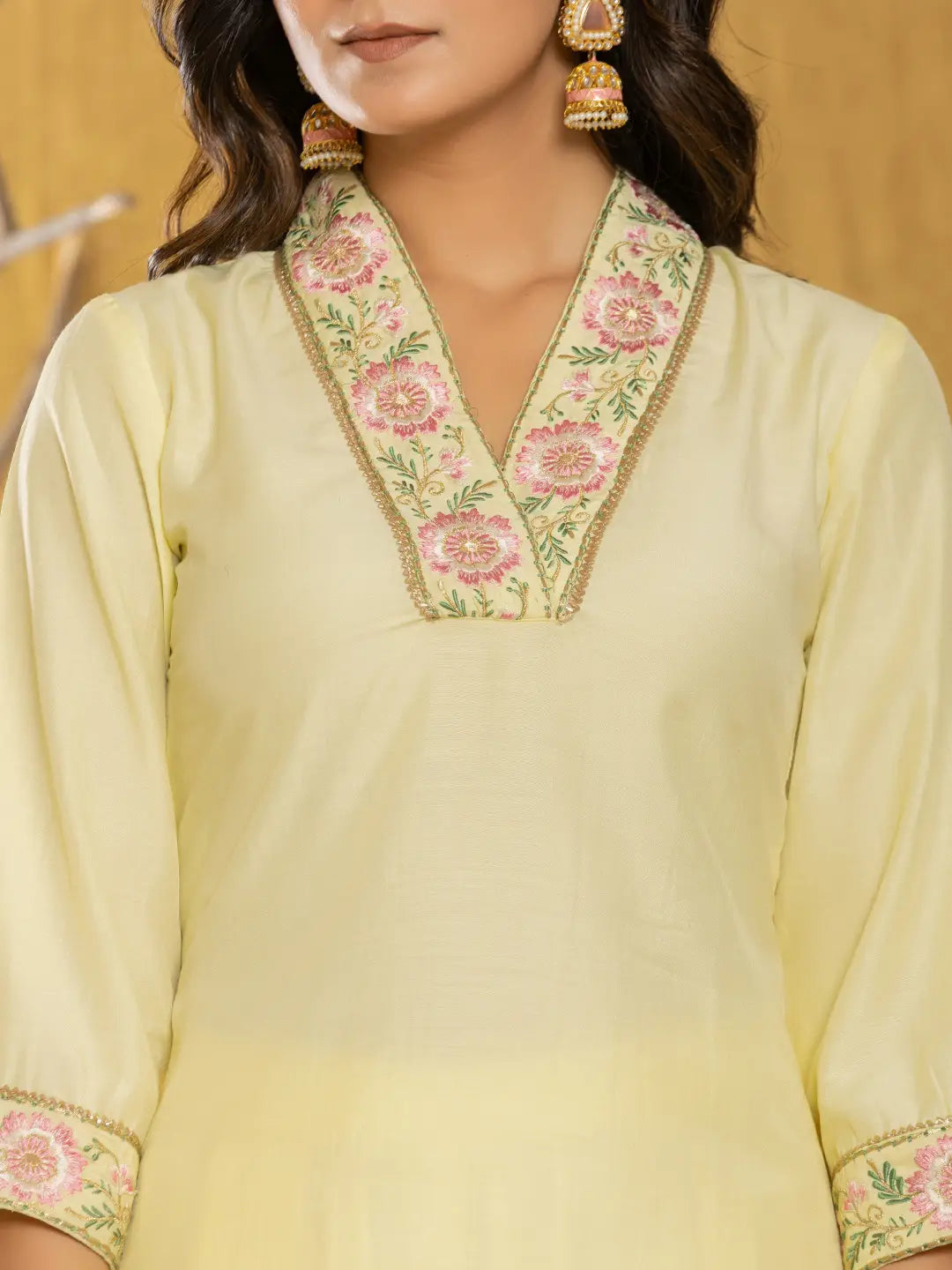 Yellow-Silk-Blend-Pakistani-Style-3-Piece-Kurta-Set