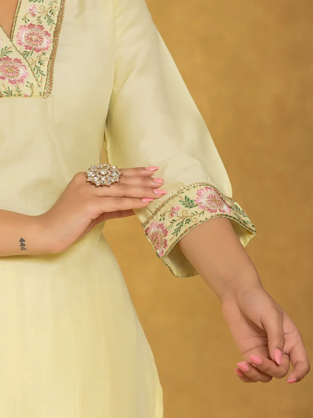 Yellow-Silk-Blend-Pakistani-Style-3-Piece-Kurta-Set