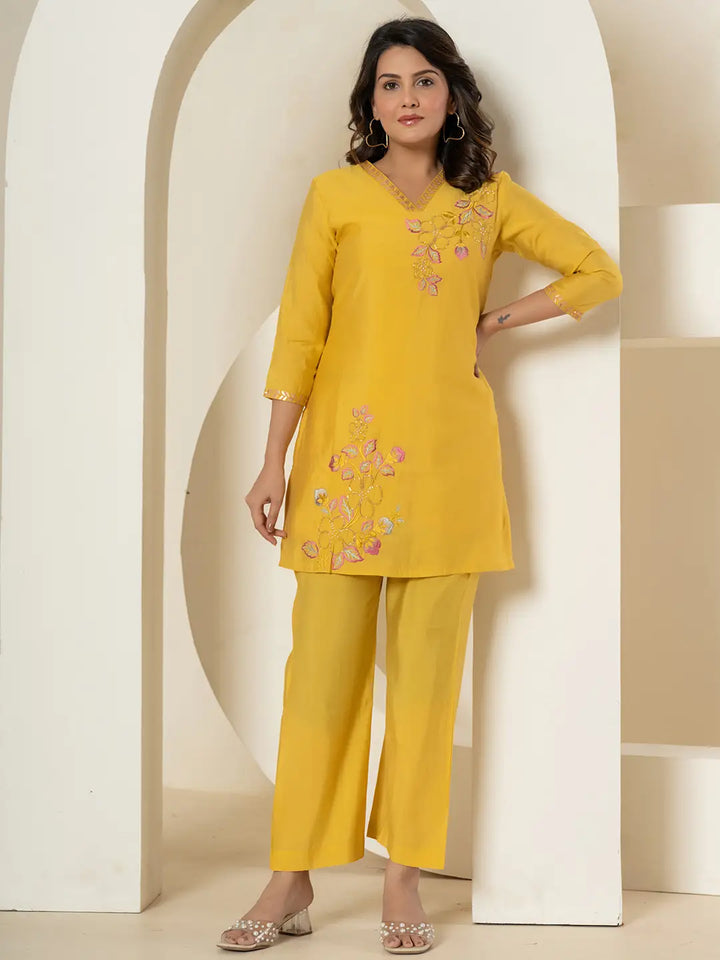 Yellow-Silk-Blend-Thread-Work-Co-Ord-Set