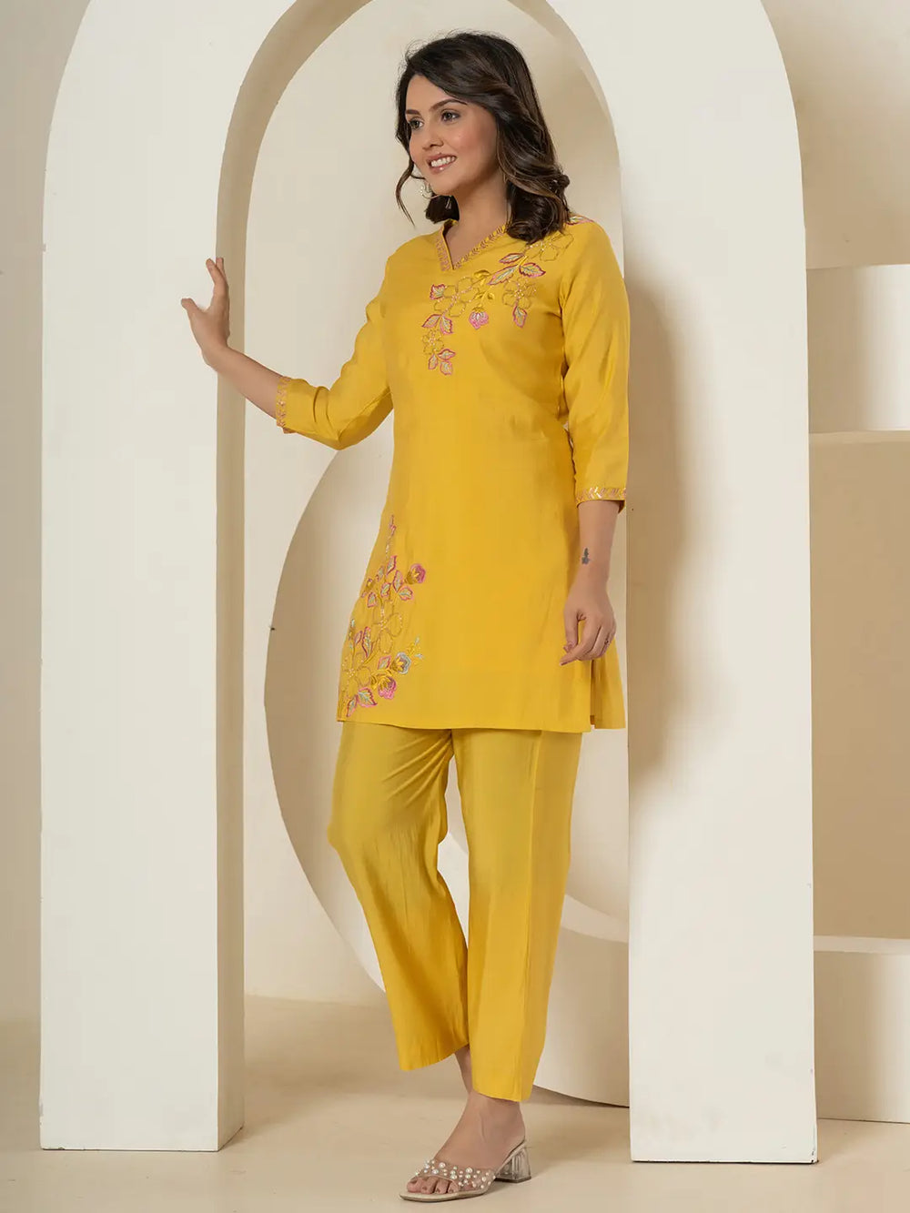 Yellow-Silk-Blend-Thread-Work-Co-Ord-Set