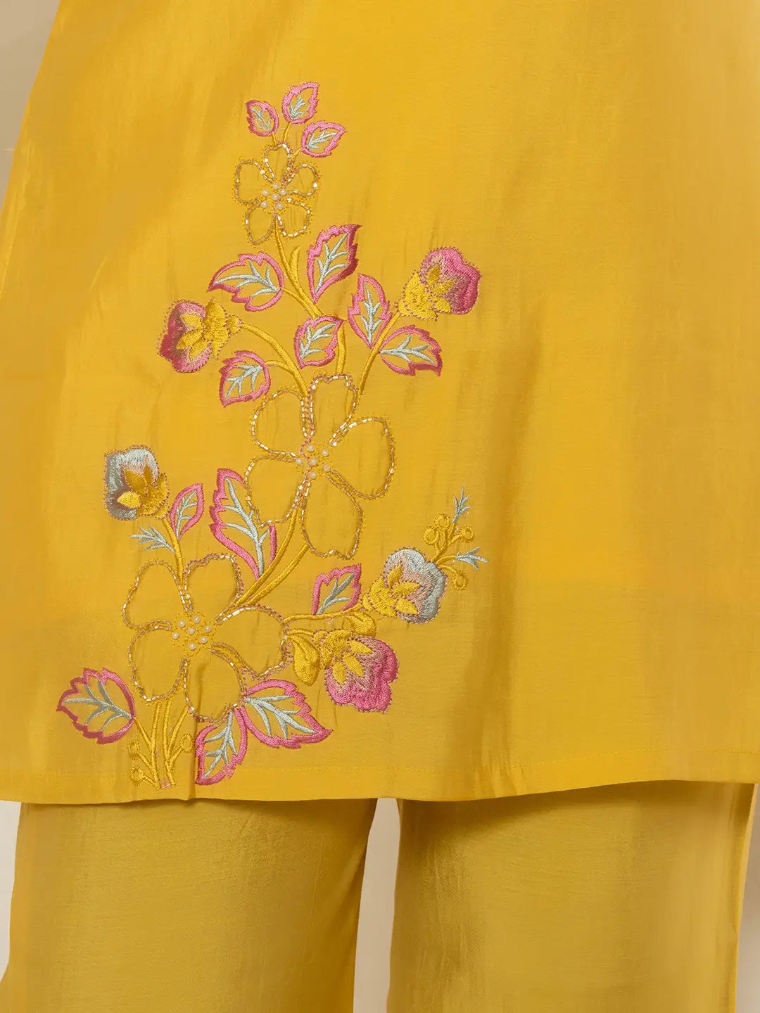 Yellow-Silk-Blend-Thread-Work-Co-Ord-Set