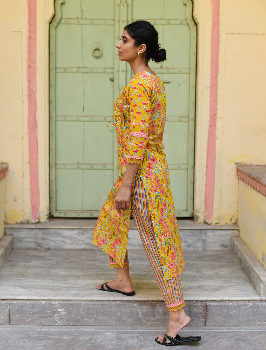 rangeelo-Floral-Printed-Regular-Pure-Cotton-Kurta-With-Trousers-&-Dupatta-RO196YELLOW