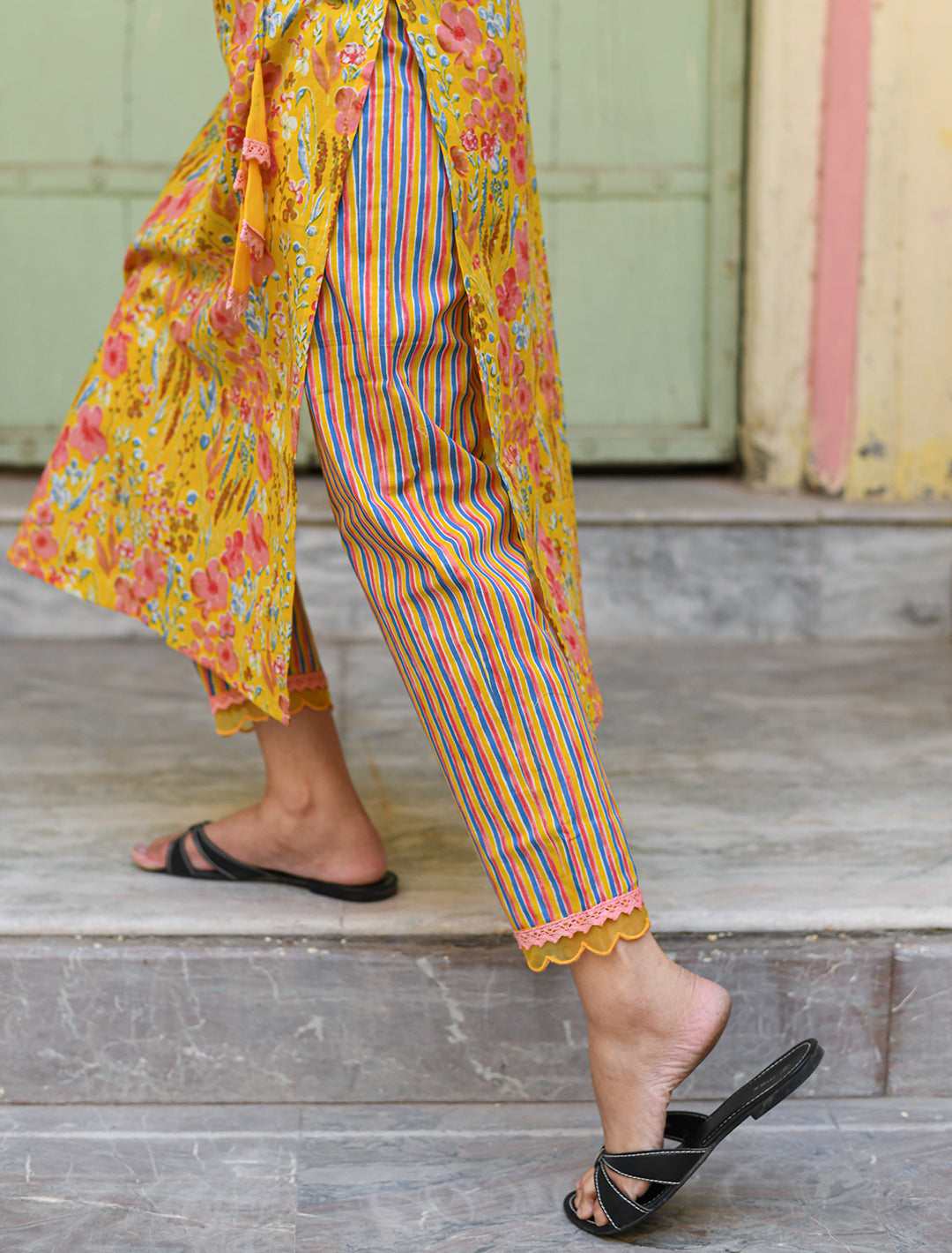 rangeelo-Floral-Printed-Regular-Pure-Cotton-Kurta-With-Trousers-&-Dupatta-RO196YELLOW