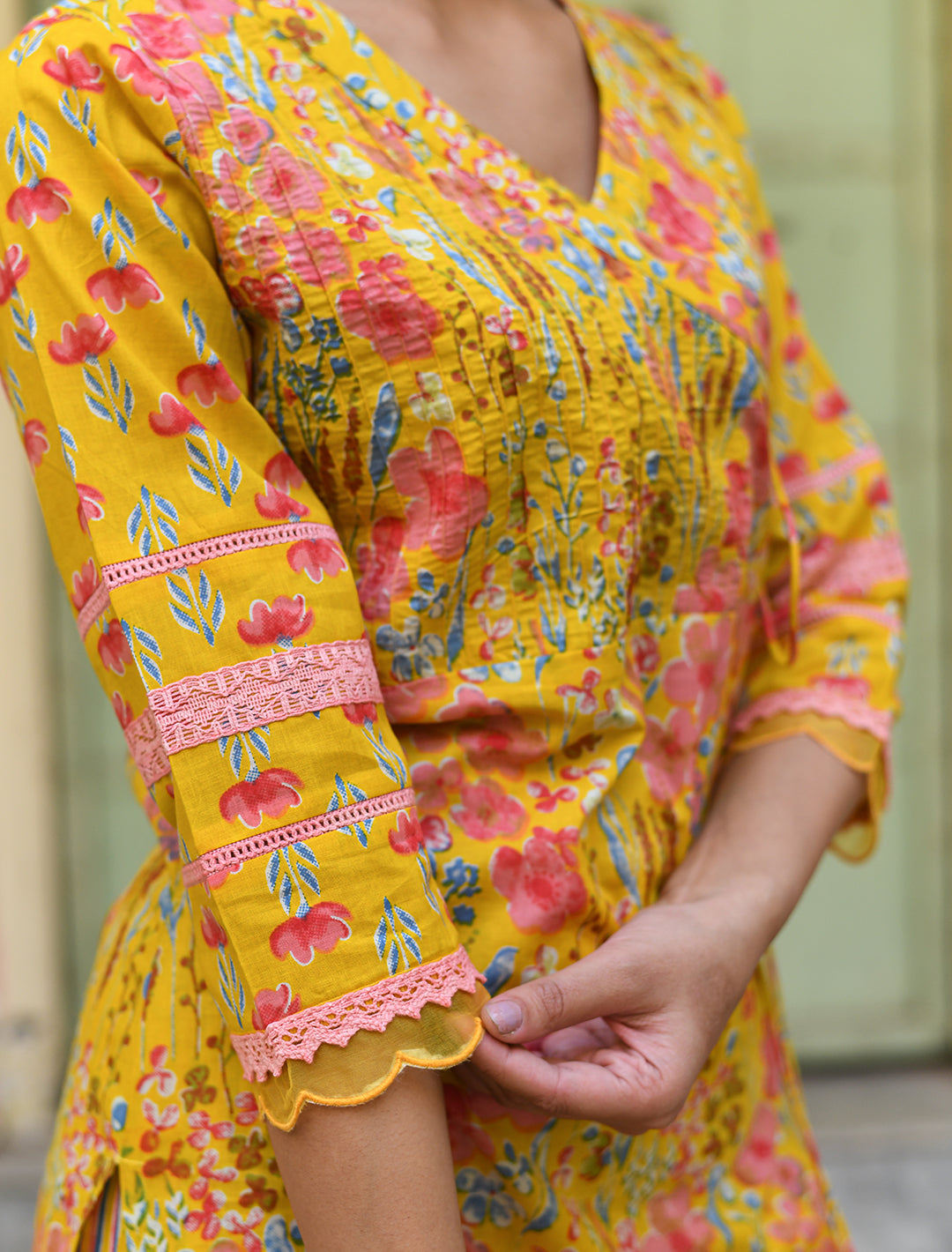 rangeelo-Floral-Printed-Regular-Pure-Cotton-Kurta-With-Trousers-&-Dupatta-RO196YELLOW