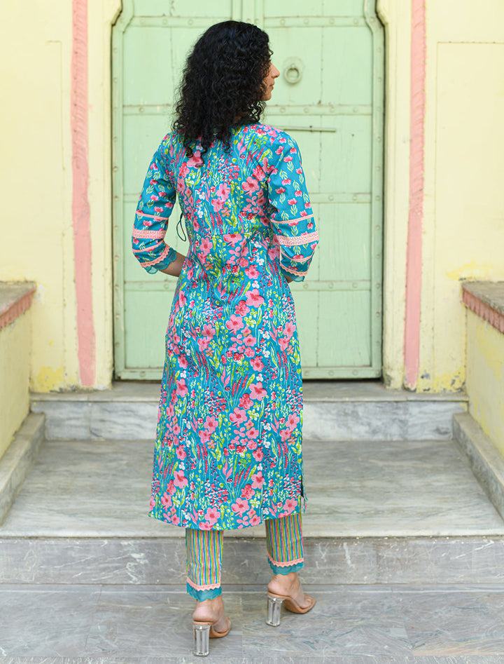 rangeelo-Floral-Printed-Regular-Pure-Cotton-Kurta-With-Trousers-&-Dupatta-RO196BLUE