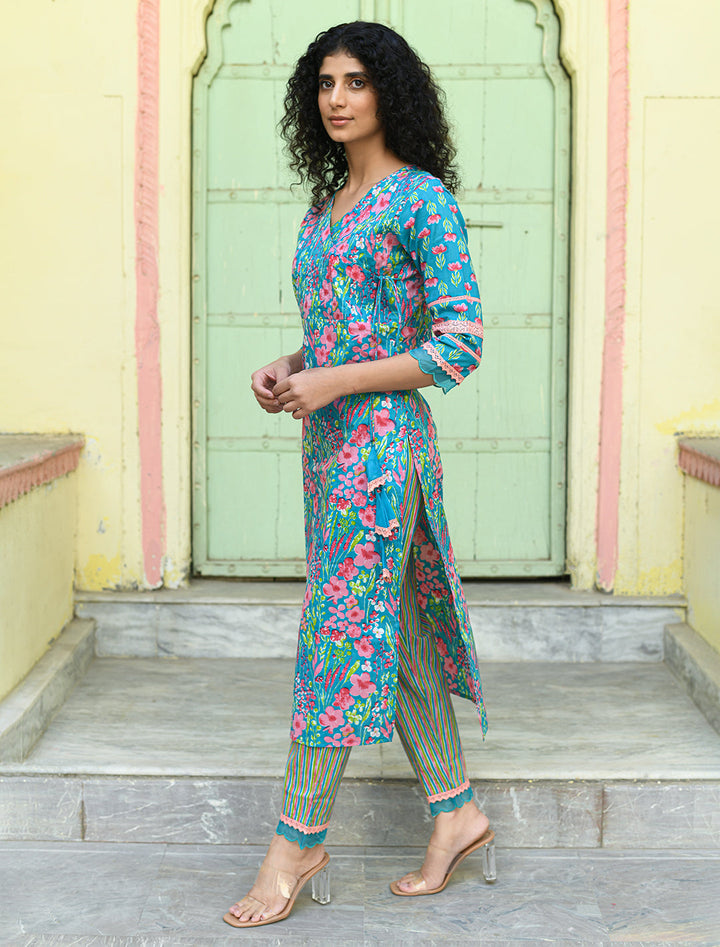 rangeelo-Floral-Printed-Regular-Pure-Cotton-Kurta-With-Trousers-&-Dupatta-RO196BLUE