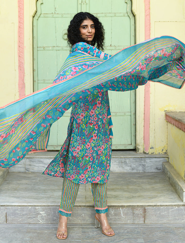 rangeelo-Floral-Printed-Regular-Pure-Cotton-Kurta-With-Trousers-&-Dupatta-RO196BLUE