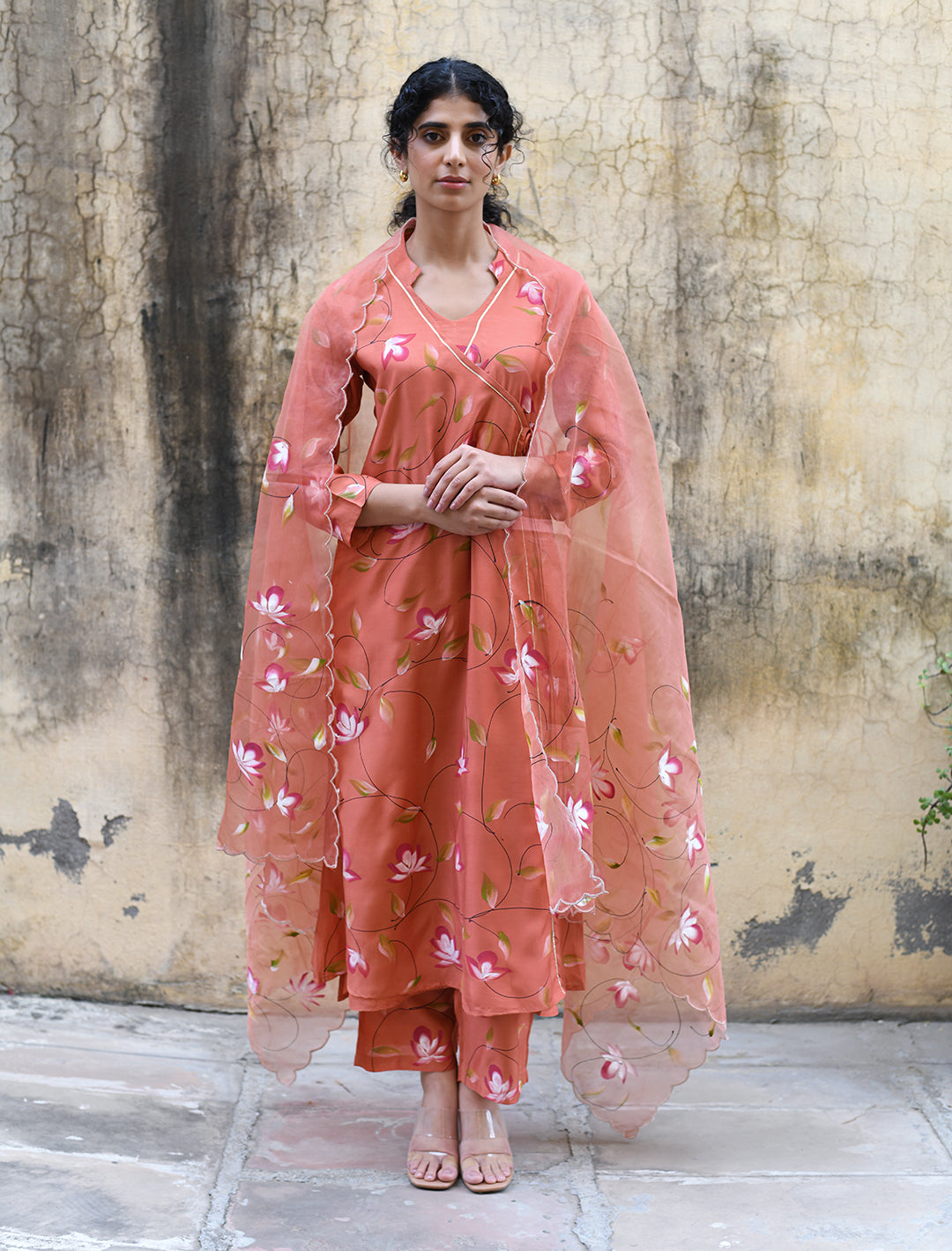 rangeelo-Floral-Printed-Regular-Pure-Cotton-Kurta-With-Trousers-&-Dupatta-RO200ORANGE