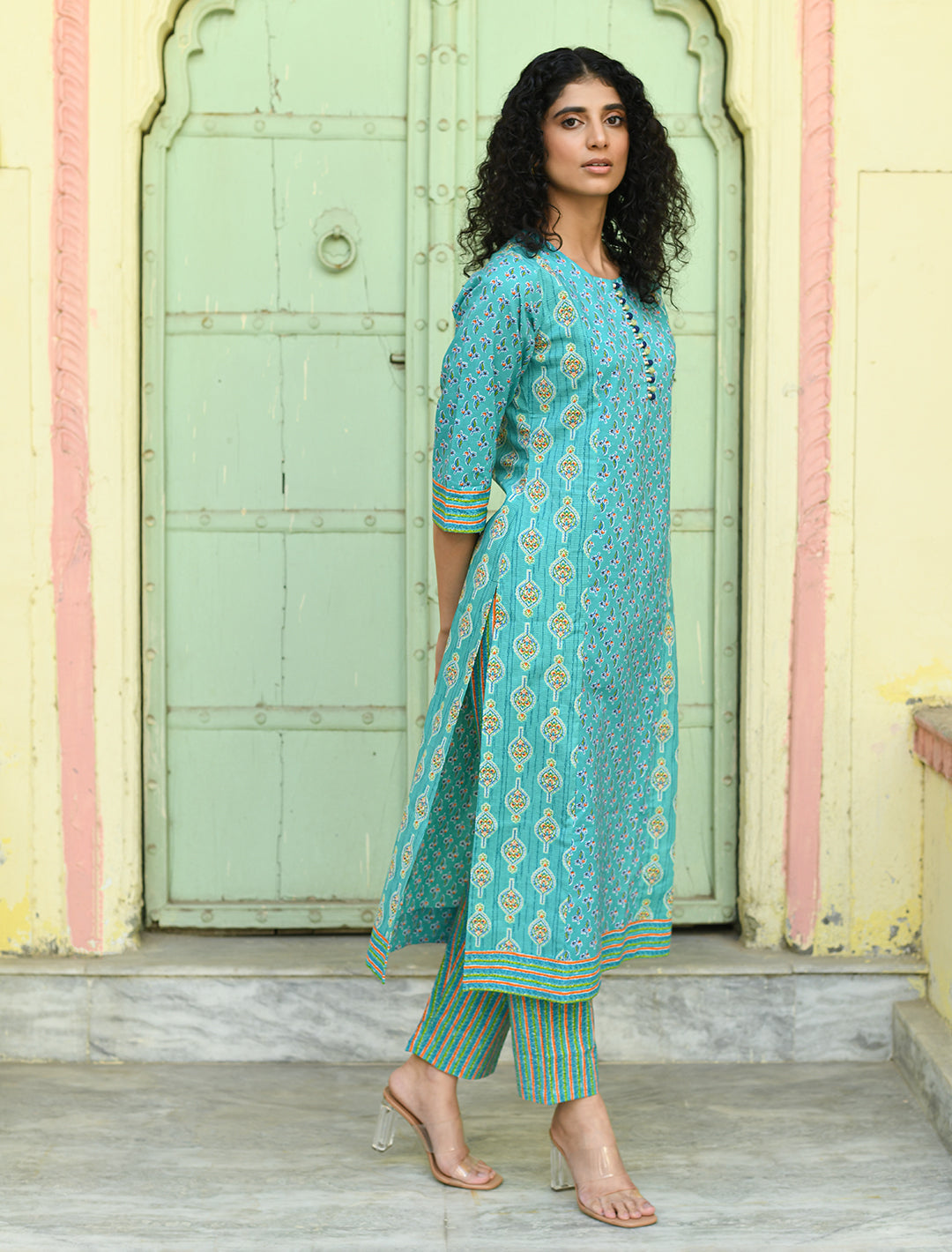 rangeelo-Floral-Printed-Regular-Pure-Cotton-Kurta-With-Trousers-&-Dupatta-RO194GREEN