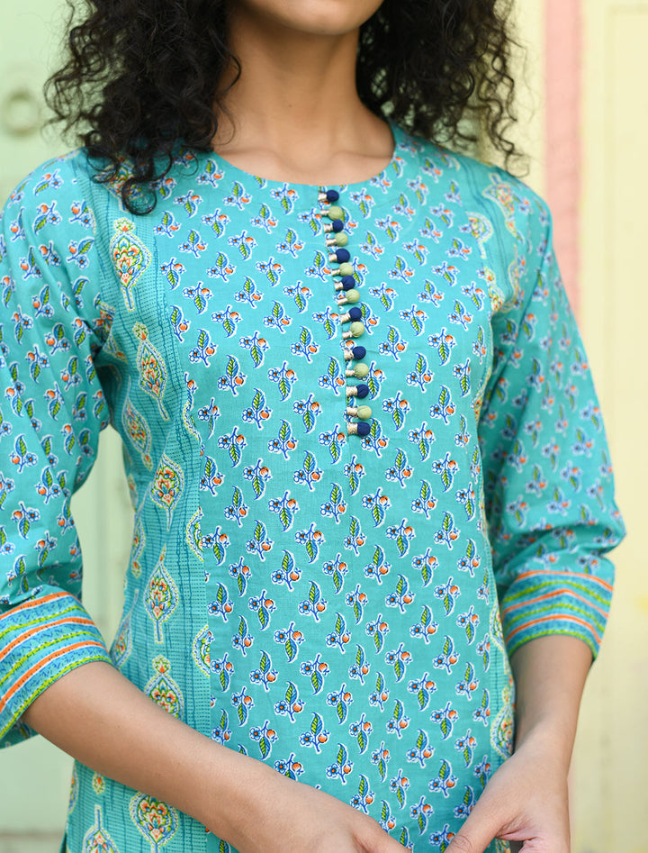 rangeelo-Floral-Printed-Regular-Pure-Cotton-Kurta-With-Trousers-&-Dupatta-RO194GREEN