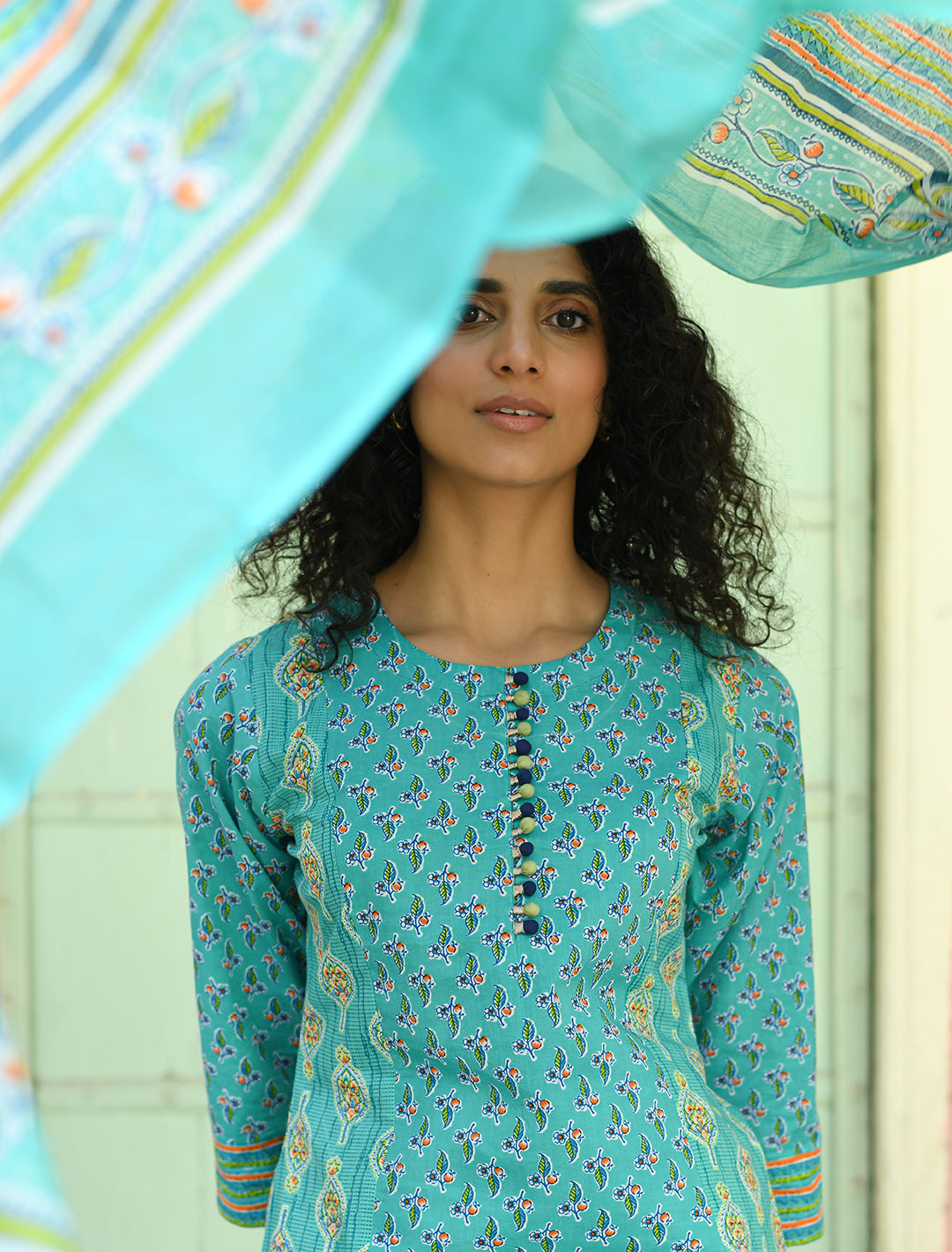 rangeelo-Floral-Printed-Regular-Pure-Cotton-Kurta-With-Trousers-&-Dupatta-RO194GREEN